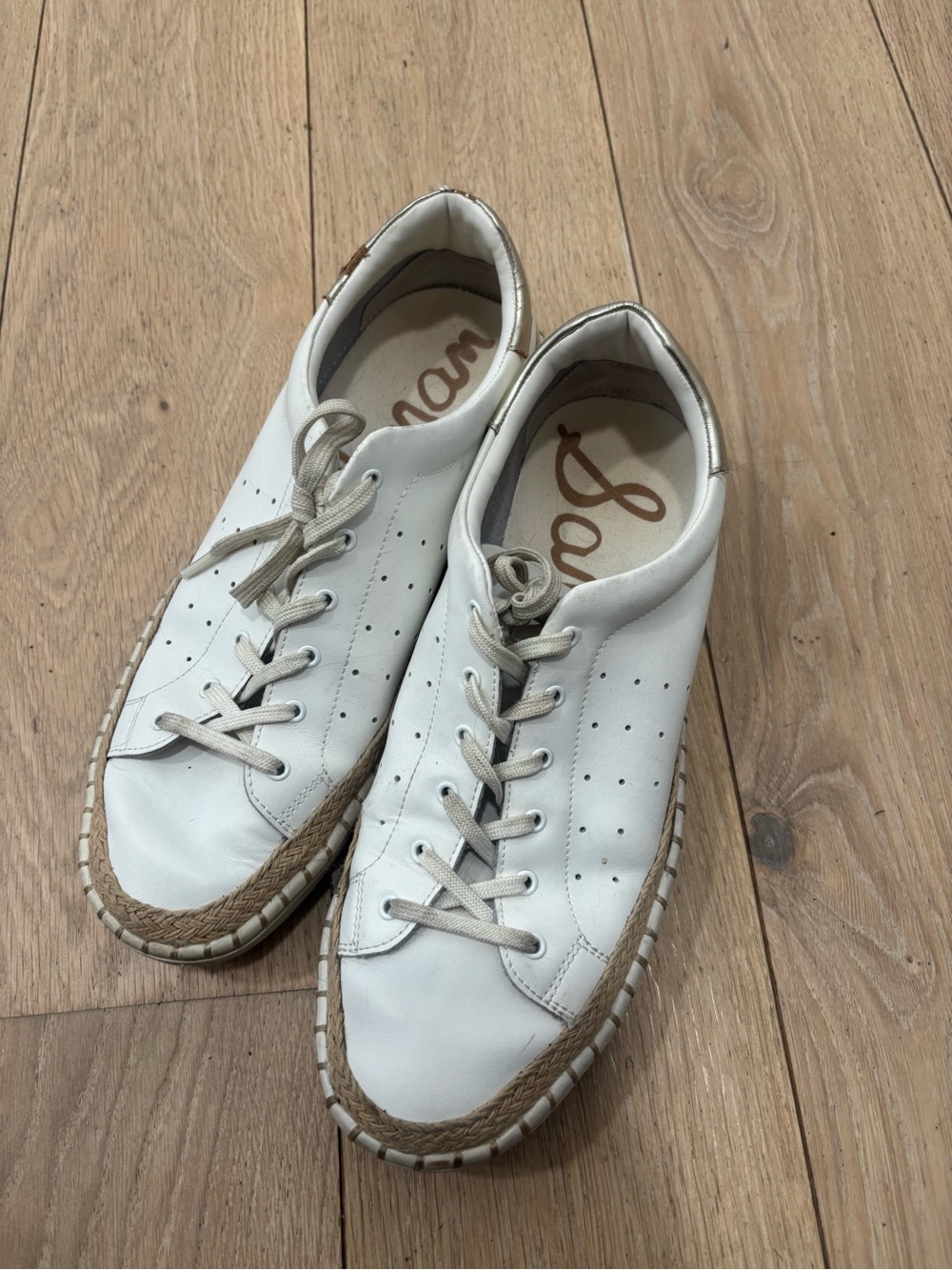 Sam Edelman Kavi Espadrille Sneakers White Leather Jute Rope Lace Up Womens US 9